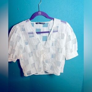 Zara button-down shirt size small. Fits more like a medium. Cute sheer design